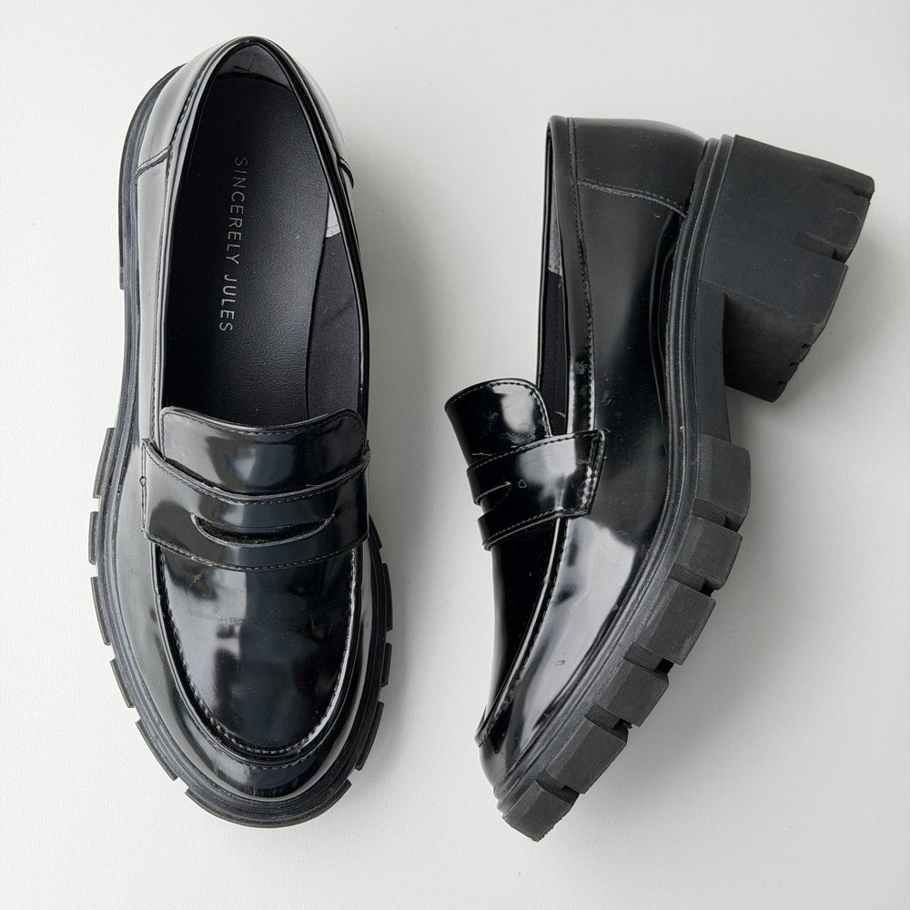 Sincerely Jules Dylan Loafers Women 7M Lug Sole Platform‎ Faux Patent Leather